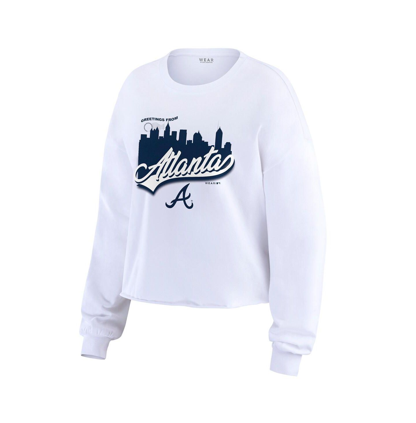 Женская футболка WEAR by Erin Andrews White Atlanta Braves Domestic Postcard Long Sleeve — фото 2