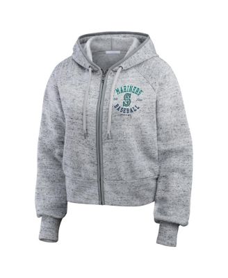 Women's Heather Gray Seattle Mariners Speckled Fleece Cropped Full-Zip Hoodie
