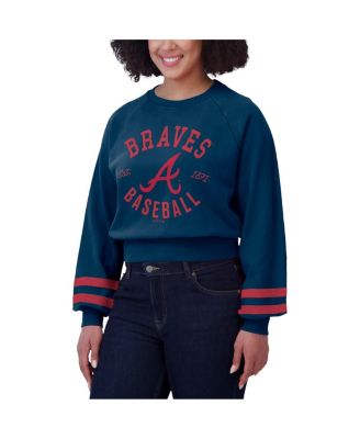 Women's Navy Atlanta Braves Vintage Washed Cropped Pullover Sweatshirt