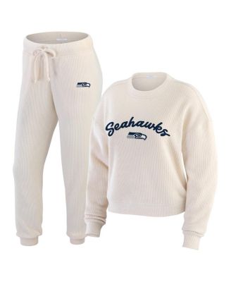 WEAR by Erin Andrews - Women's Oatmeal Seattle Seahawks Plus Size Rib-Knit Long Sleeve T-Shirt Pants Lounge Set