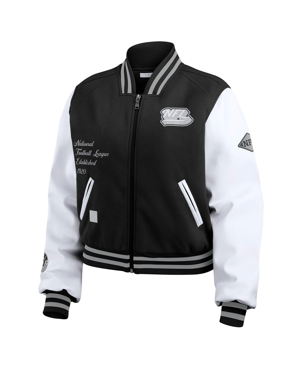 Wear By Erin Andrews Women's Black/white Nfl Varsity Full-zip Jacket In Black,white