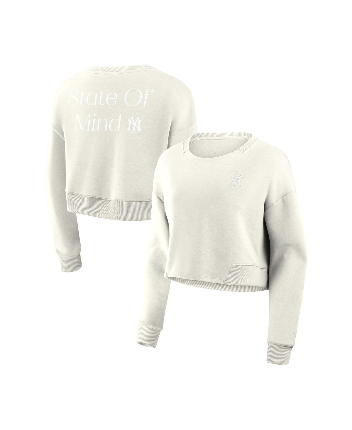 Fanatics Women's Cream New York Yankees Studio Cropped Pullover Sweatshirt In Cream