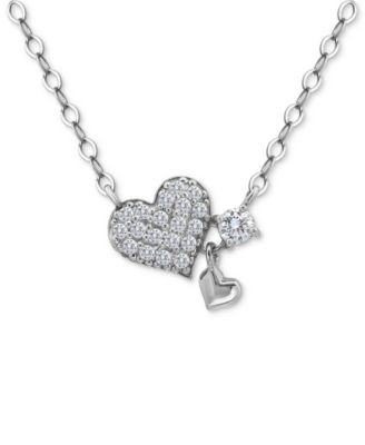 Cubic Zirconia Heart Pendant Necklace (3/8 ct. t.w.) in 18k Gold-Plated Sterling Silver, 16" + 2" extender