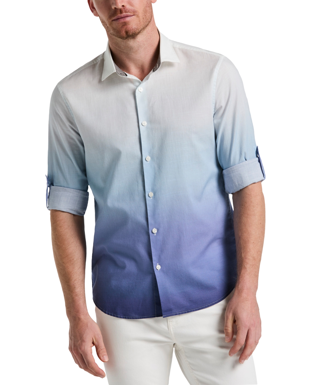 Men's Long Sleeve Button-Front Ombre Shirt - Blue Depths