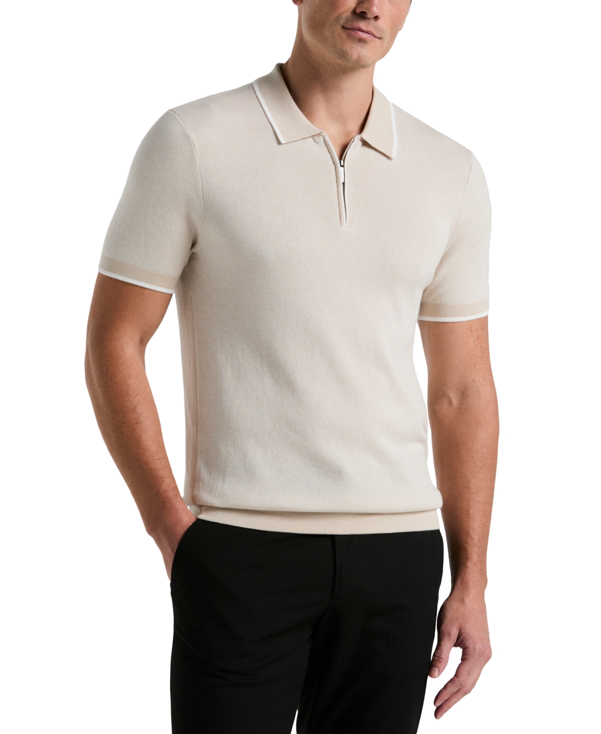 Men's Bi-Color Stitch Quarter-Zip Short Sleeve Polo Shirt - Moonstruck