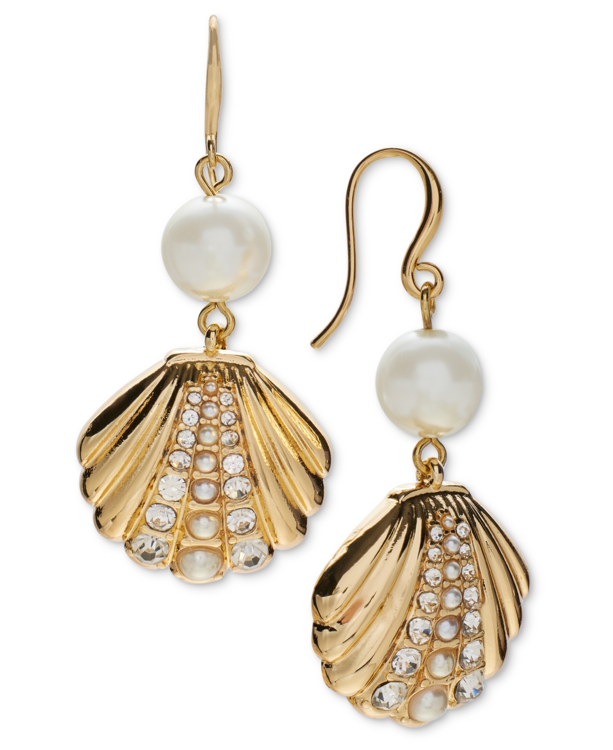 Gold-Tone Pave Shell & Imitation Pearl Drop Earrings, Exclusively at Macy's - White