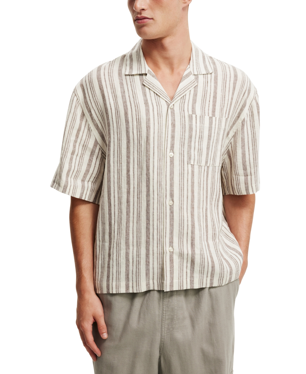 Cotton On Men's Box Fit Short Sleeve Shirt - Cream stripe