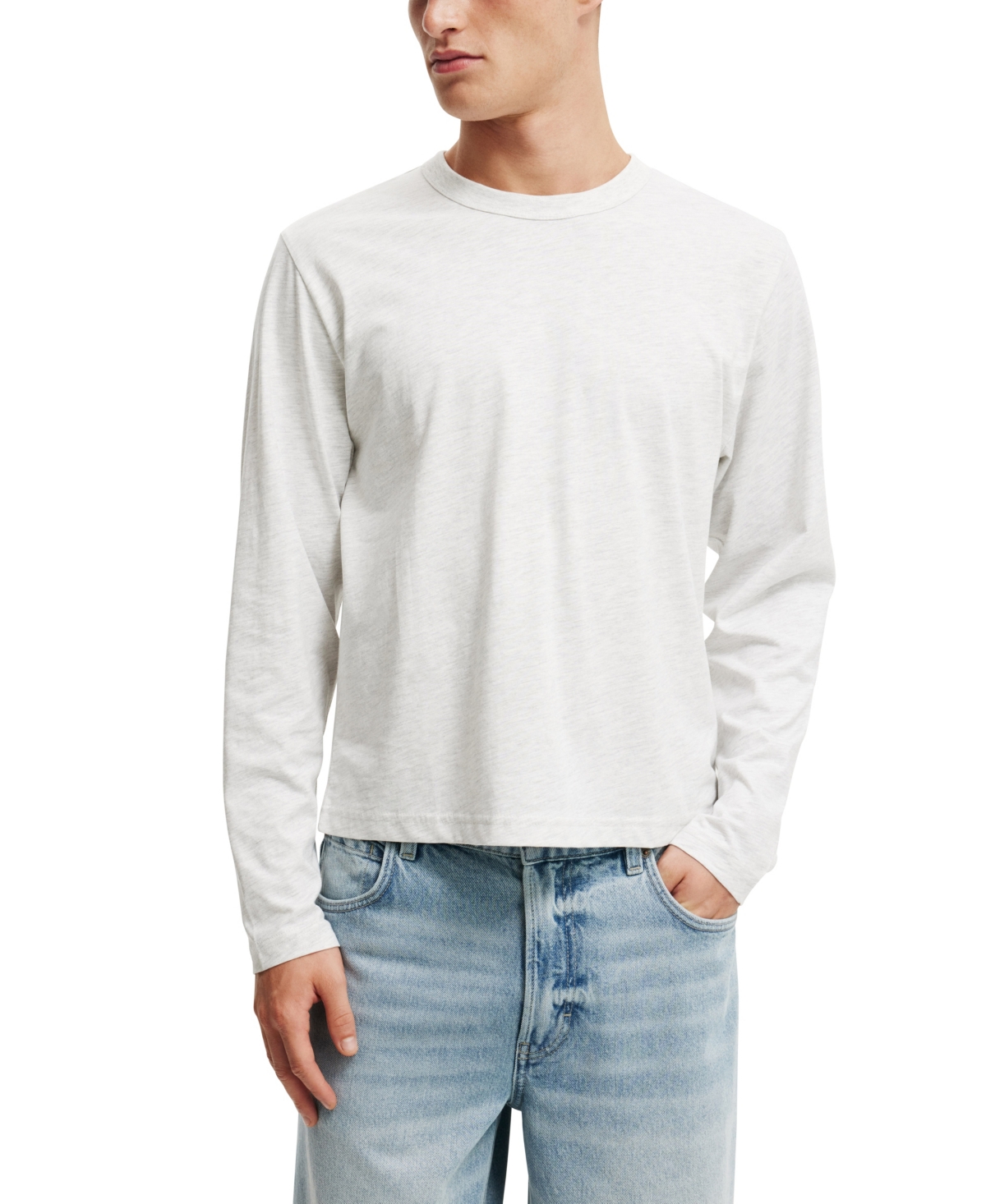 Shop Cotton On Men's Cropped Fit Long Sleeve T-shirt In White Marle