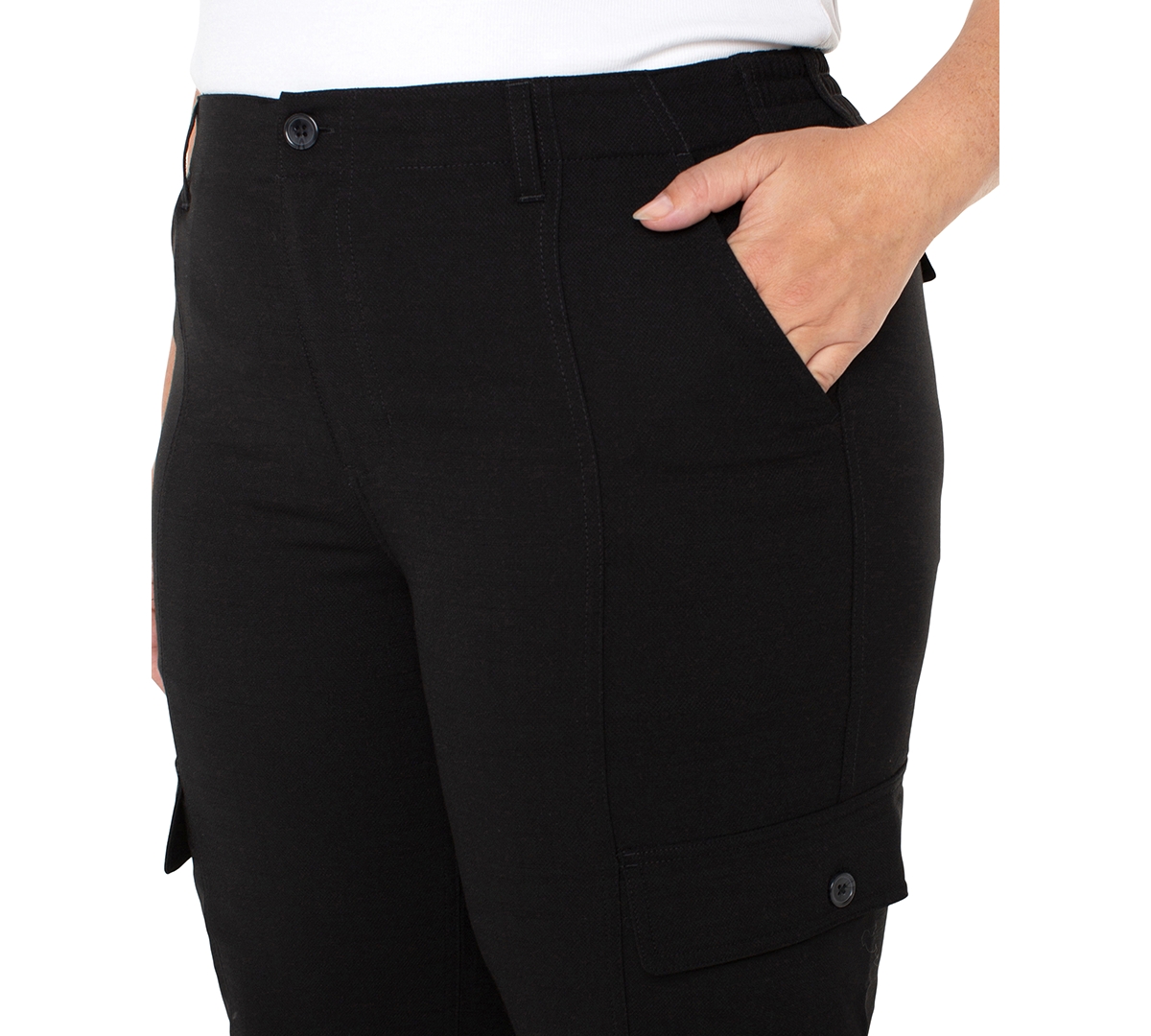 Liverpool Los Angeles Plus Size Crop High-rise Cargo Pants In Black