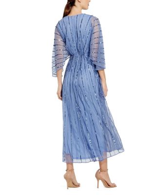 Women's Beaded Striping Kimono Sleeve V Neck Dress
