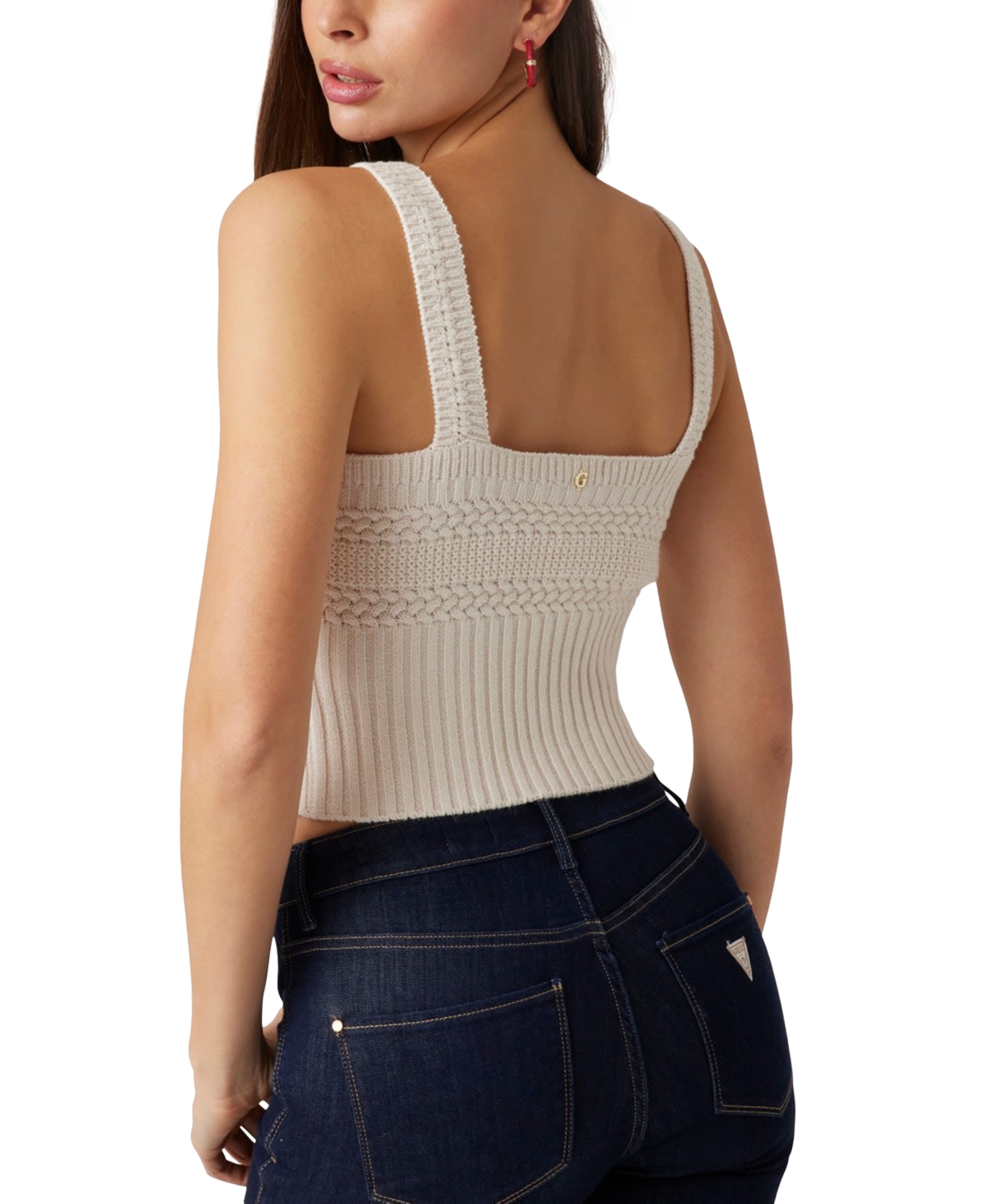 Guess Erynn Mix Stitch Crop Sweater Tank In Natural Multi