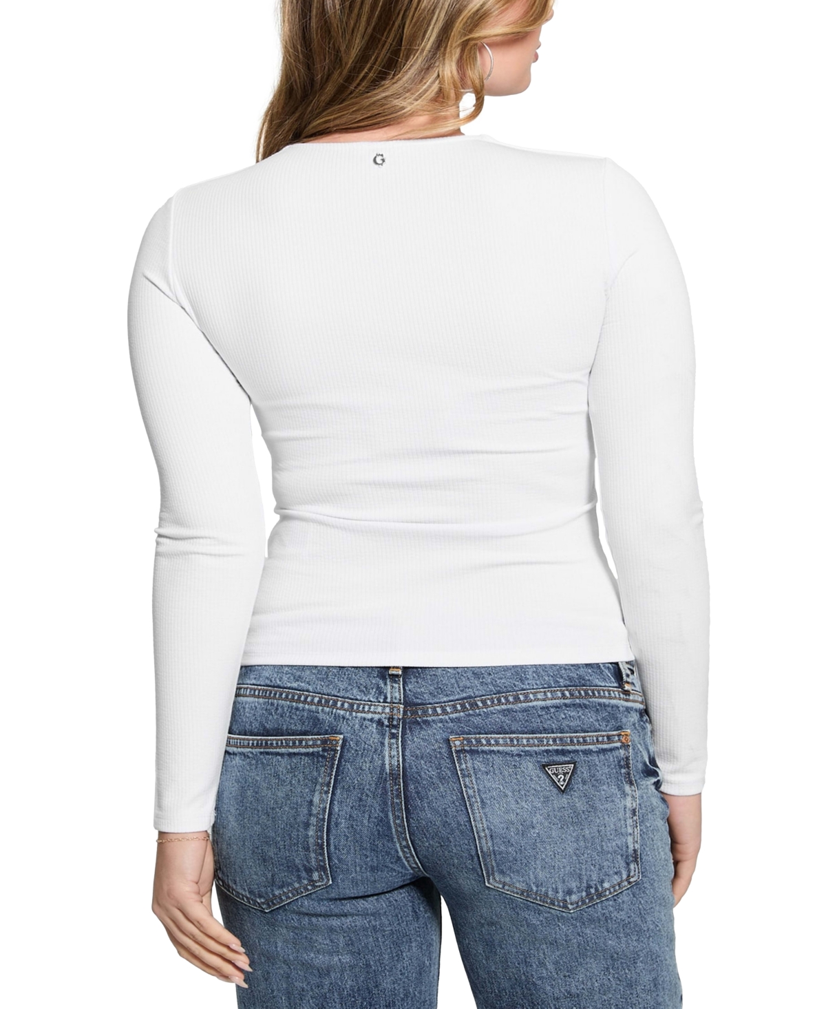 Guess Toni Cutout Rib Top In Pure White