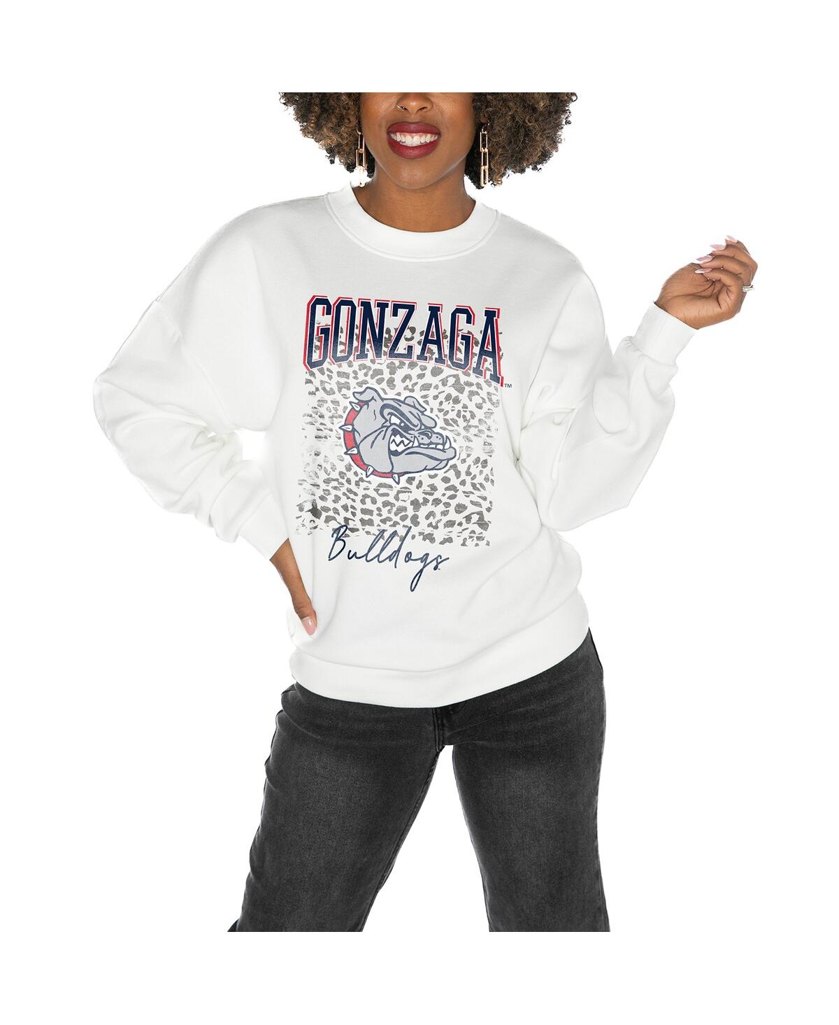 Shop Gameday Couture Women's White Gonzaga Bulldogs Drop Shoulder Fleece Drop Pullover Sweatshirt