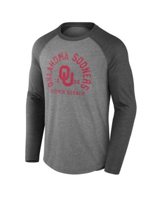 Men's Gray Oklahoma Sooners Ball Drop Tri-Blend Raglan Long Sleeve T-Shirt