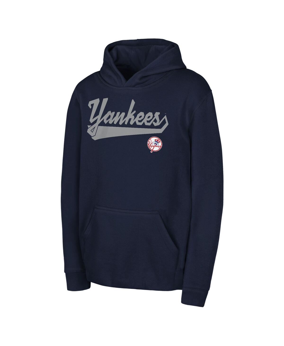 Shop Outerstuff Big Boys And Girls Navy New York Yankees Tailor Made Fleece Pullover Hoodie