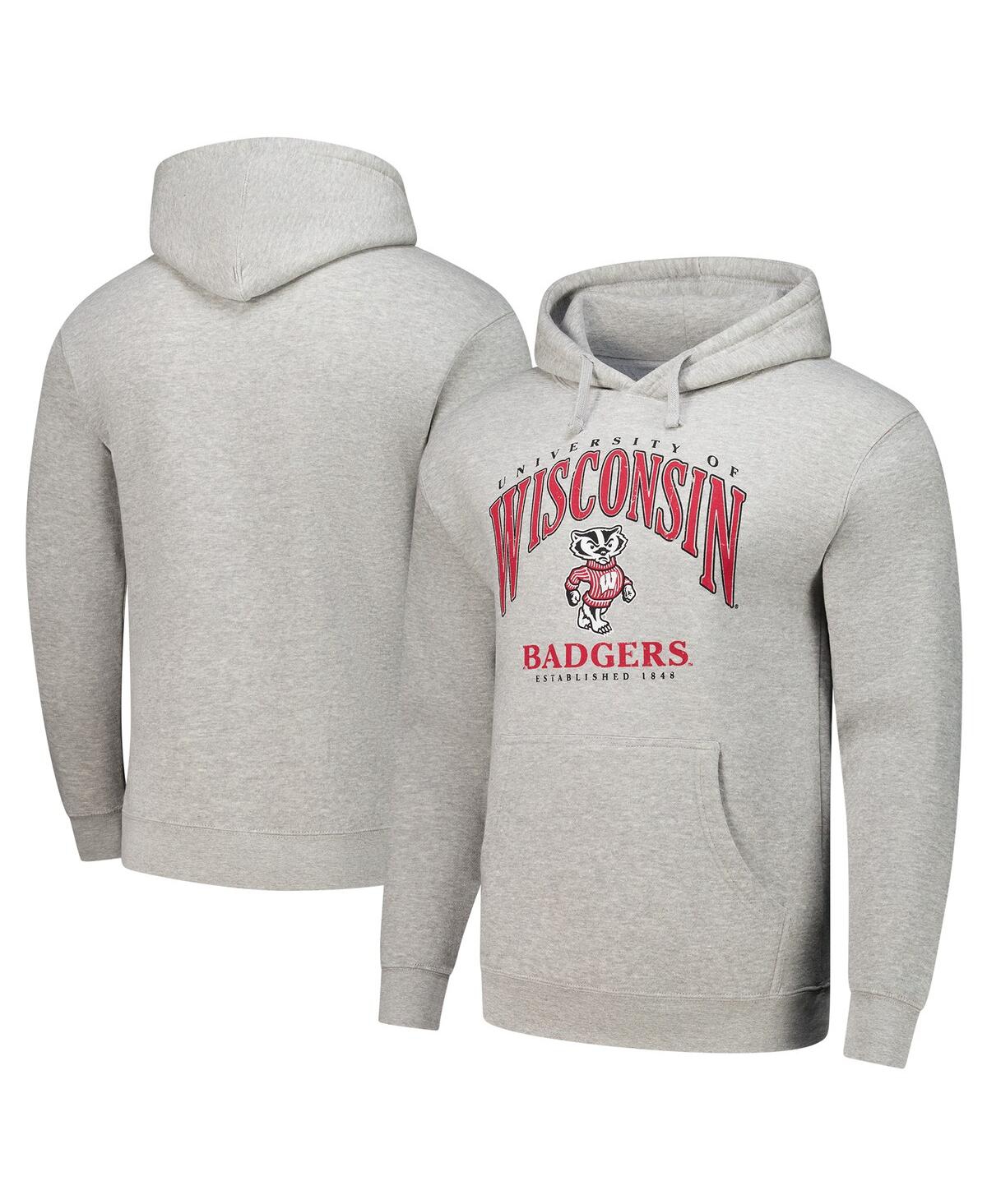 Men's Heather Gray Wisconsin Badgers Tall Arch Essential Pullover Hoodie - Heather Gray