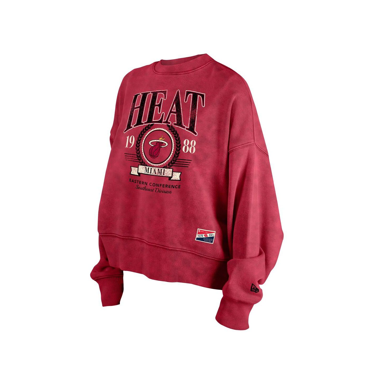 Женская толстовка New Era Red Miami Heat Hardwood Classics Enzyme Wash Oversized Boxy Pullover — фото 3