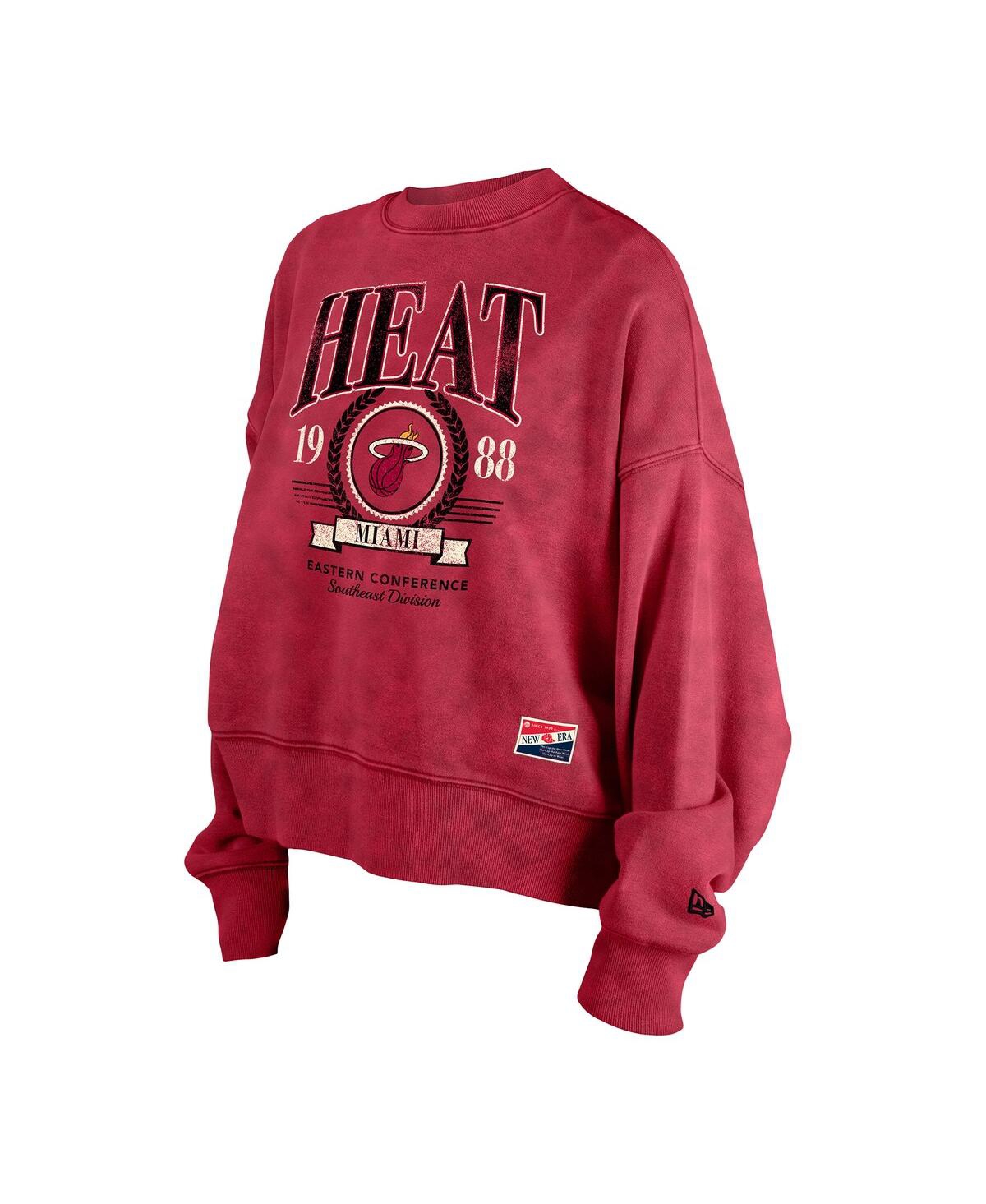 New Era Women's Red Miami Heat Hardwood Classics Enzyme Wash Oversized Boxy Pullover Sweatshirt In Red