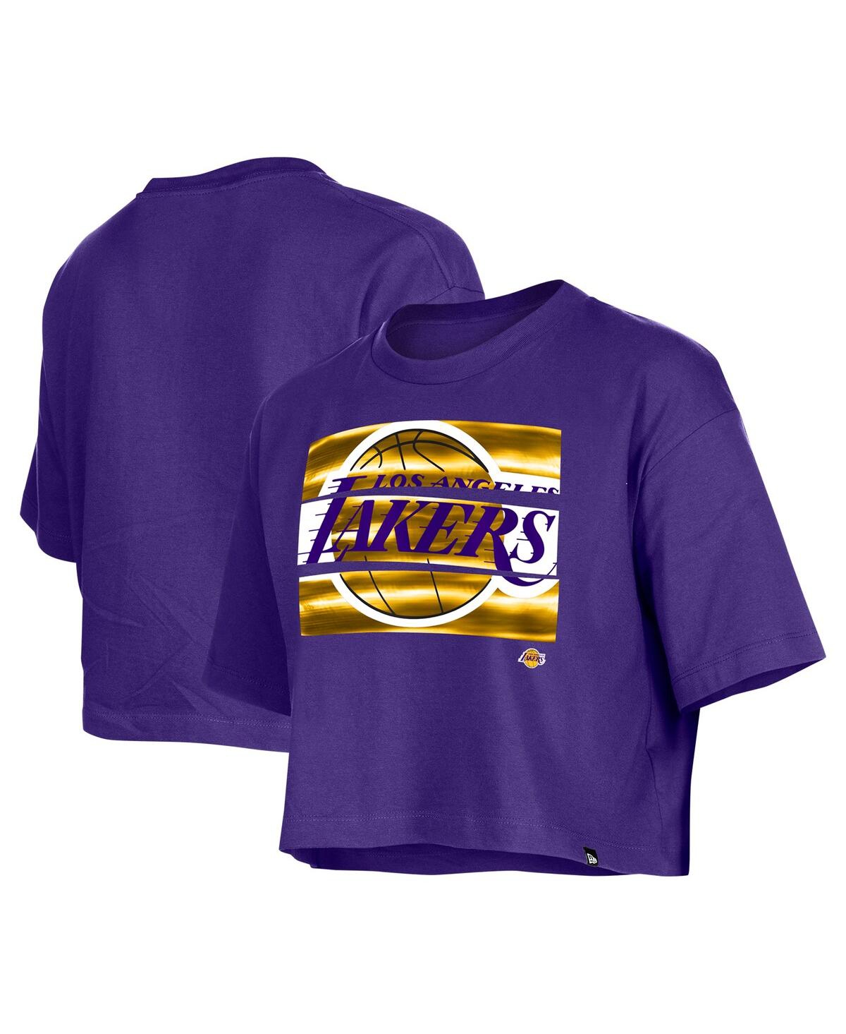 NEW ERA WOMEN'S PURPLE LOS ANGELES LAKERS OVERSIZED BOXY CROP T-SHIRT 