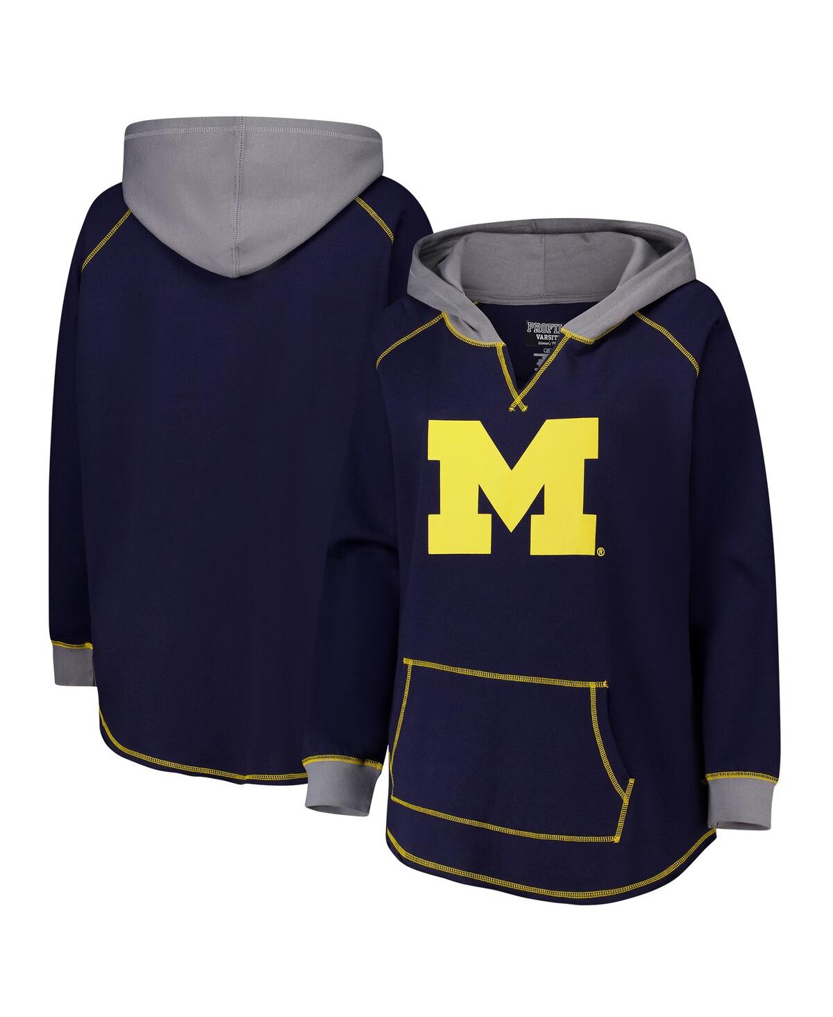 Fanatics Women's Navy Michigan Wolverines Plus Size Boom Pullover Hoodie In Navy