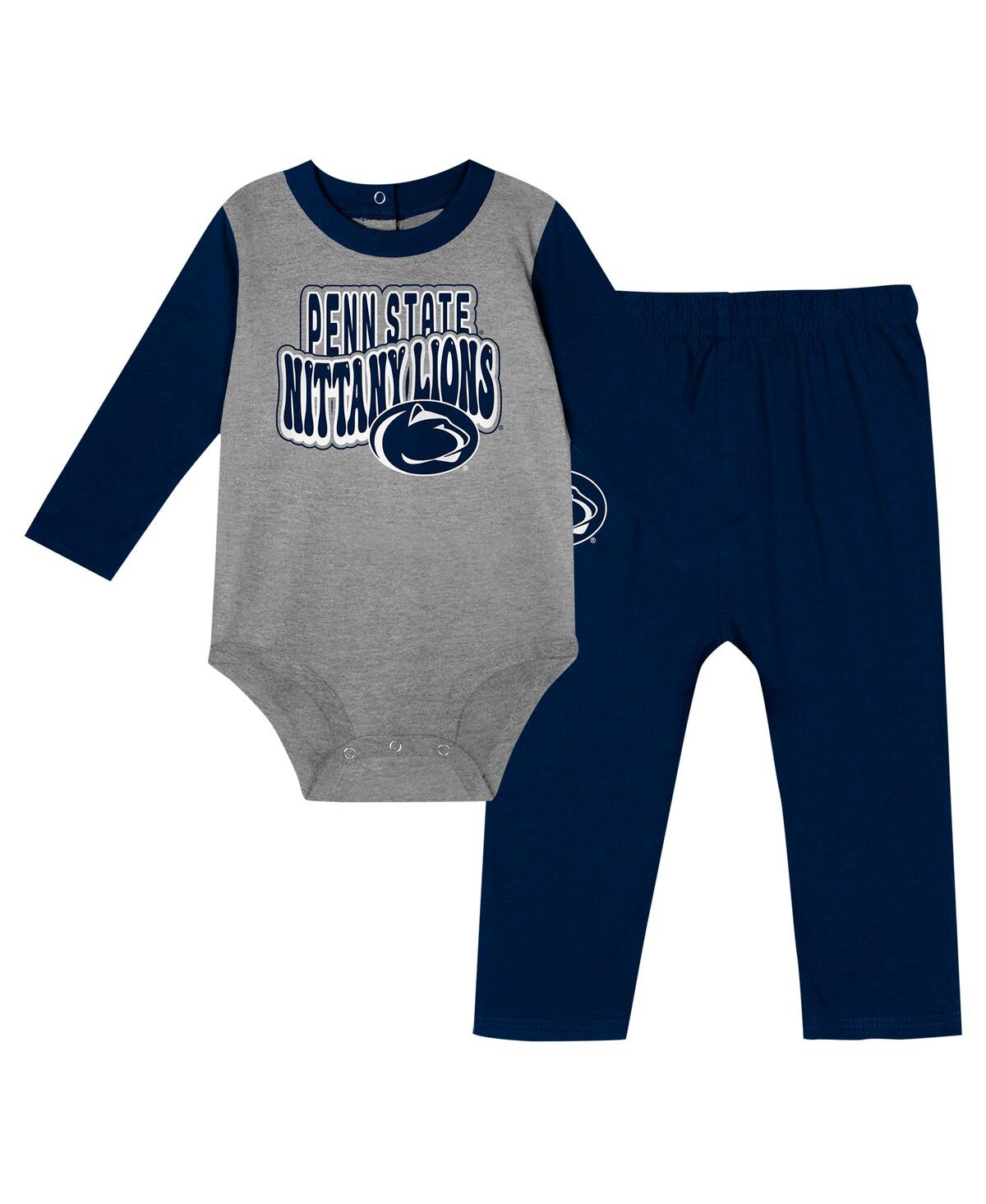 Outerstuff Baby Boys And Girls Navy Penn State Nittany Lions Double Up Long Sleeve Bodysuit And Pant In Navy