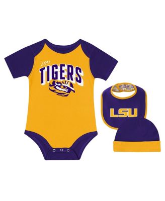 Baby Boys and Girls LSU Tigers Dynamic Duo Bodysuit, Bib and Cuffed Knit Hat Set