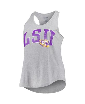 Women's Heather Gray LSU Tigers Arch Logo Racerback Scoop Neck Tank Top