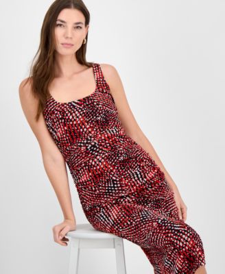 Women's Abstract-Print Mesh Ruched Midi Dress, Exclusively at Macy's