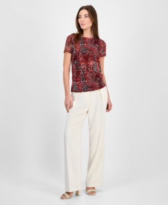 売れ筋商品|||バースリー カットソー トップス レディース Women's Printed Mesh Crewneck Top, Exclusively at Macy's Chateau Blue/bar White Bar III Women's Printed Crewneck Long-Sleeve Mesh Top