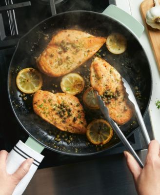 Enameled Cast Iron 12" Skillet with Helper Handle and Pour Spouts