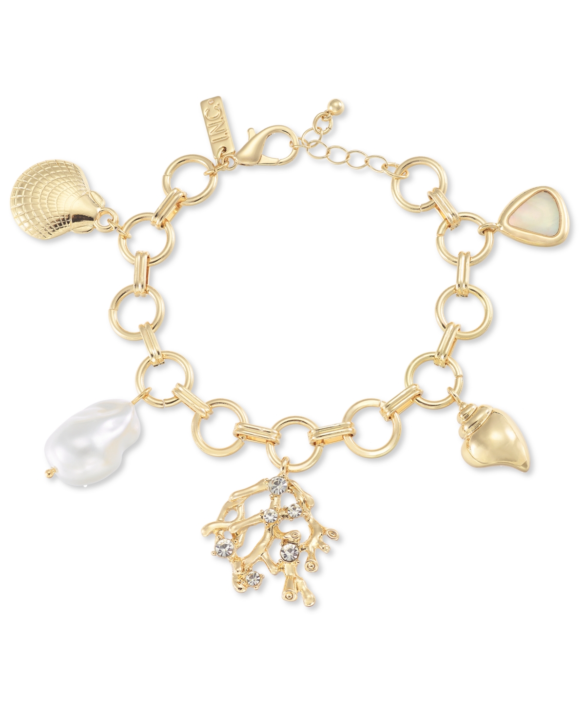 Gold-Tone Crystal & Imitation Pearl Reef Charm Bracelet, Exclusively at Macy's - Yellow
