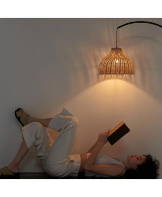 Lark 75 in. Boho Wicker LED Floor Lamp with Rattan Empire Shade