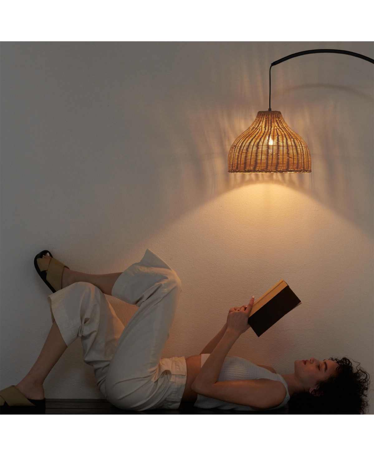 Lark 75 in. Boho Wicker Led Floor Lamp with Rattan Empire Shade