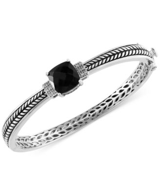 EFFY Collection - Onyx (4-1/5 ct. t.w.) and Diamond Accent Bangle Bracelet in Sterling Silver