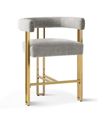 Set of 2 Counter Height Stools, 25" Upholstered Chairs with Gold Metal Legs, Curved Back & Armrests-Maison Boucle