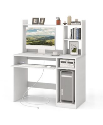Home Office Computer Desk with Bookcase Keyboard Tray and CPU Stand