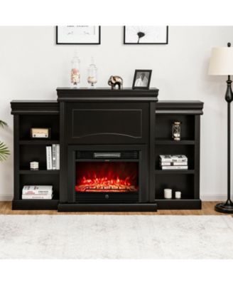70 Inch Modern Fireplace Media Entertainment Center with Bookcase