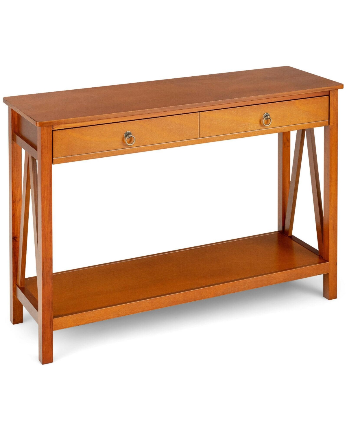 Console Table with Drawer Storage Shelf for Entryway Hallway-Cherry - Dark brown