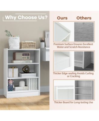 3-Tier Bookcase Open Display Rack Cabinet with Adjustable Shelves