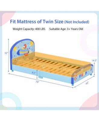 Wood Upholstered Twin Bed Platform with Slat Support