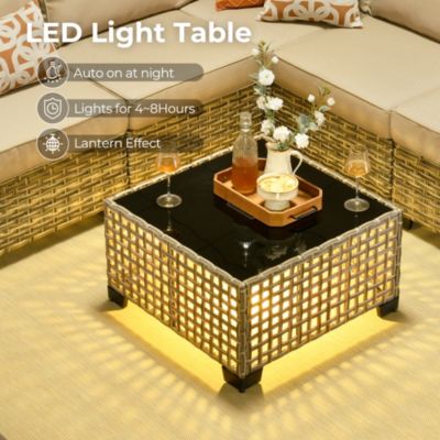 9 Pieces Outdoor Patio Furniture Set,Rattan Sectional Sofa Couch,Outside Coversation Set with Extra Deep Swivel Chairs and Solar Coffee Table for Porch Balcony Backyard Deck Poolside