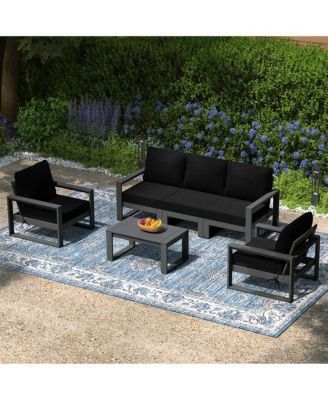 6-Piece Modern HDPE Outdoor Patio Furniture Sofa Conversation Set with Coffee Table