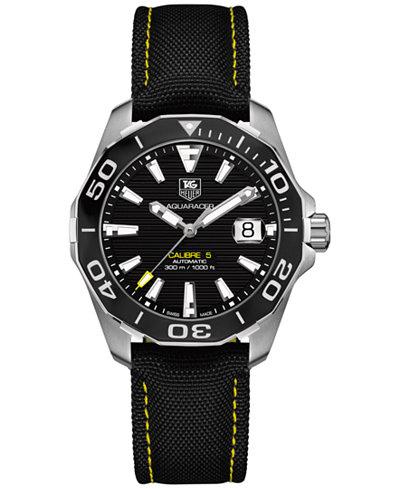 TAG Heuer Men's Swiss Automatic Aquaracer Calibre 5 Black Nylon Strap Watch 41mm WAY211A.FC6362