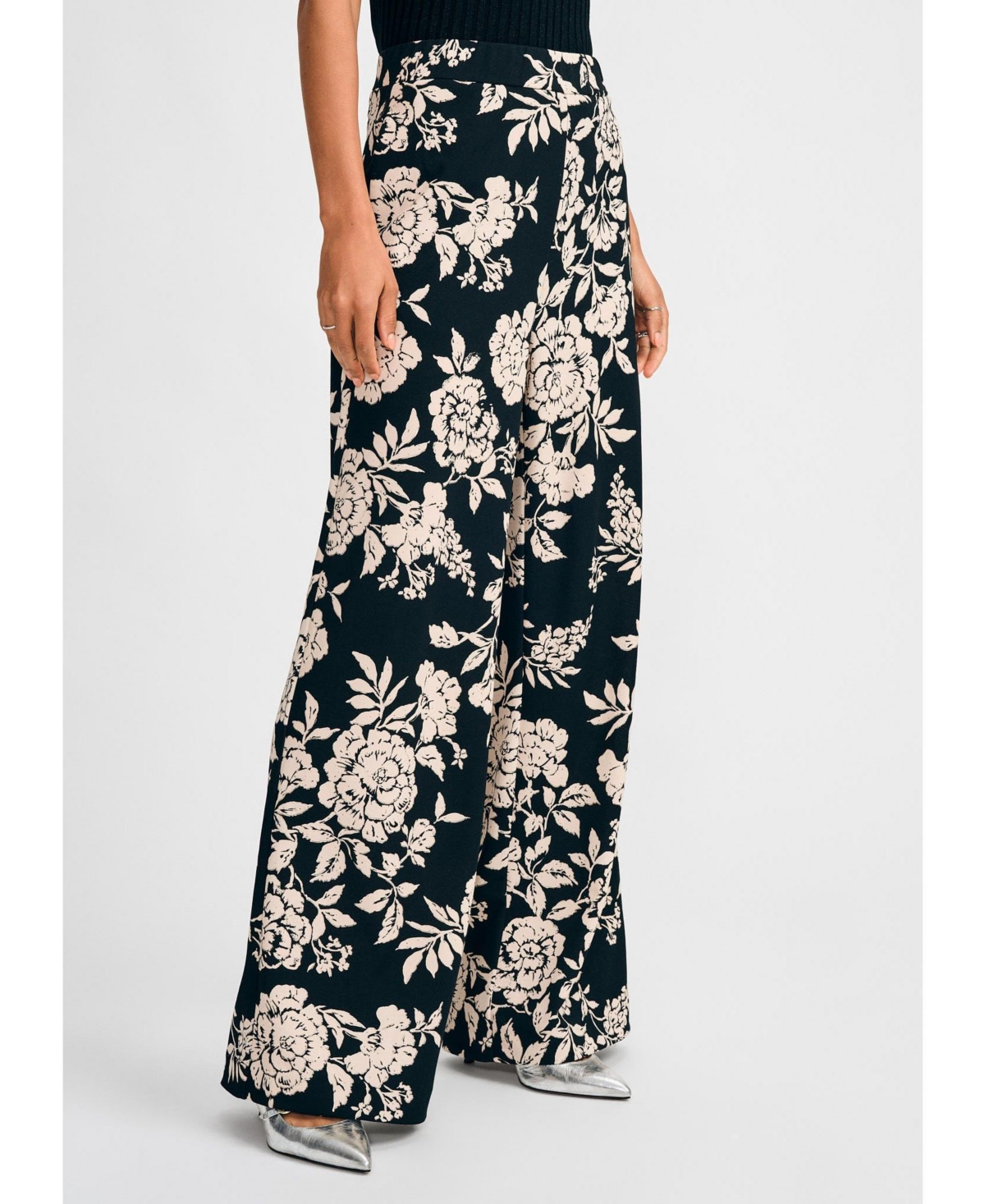 Women's Wide Leg Floral Pant - Black
