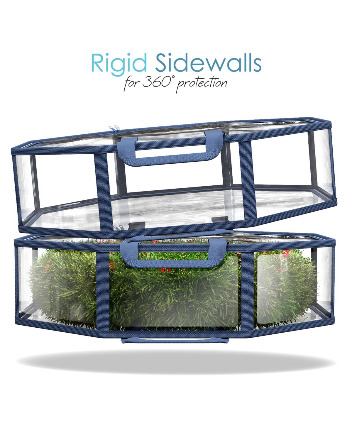 Wreath Storage Container - Clear Christmas Wreath Storage Bag, Dual Zipper and Handles - 24" Premium Wreath Storage Organizer Box - 2 Pack