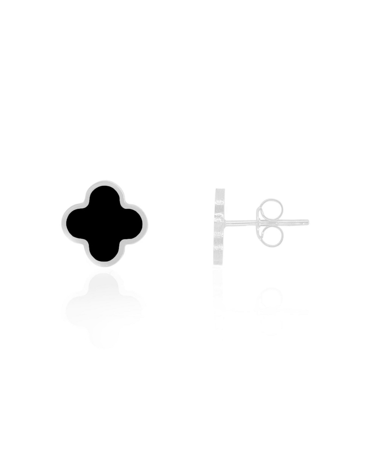 Small Onyx Clover Stud Earrings 14K White Gold - Onyx