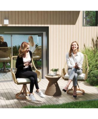 Patio Swivel Chairs Set of 2, Rat Dining Chairs with Cushions