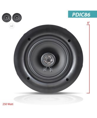 PDIC86 8" In-Wall/In-Ceiling 2-Way Stereo Speakers - Flush Mount, 250W, White, Pair