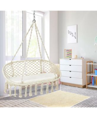 2 Person Hanging Hammock Chair with Cushion Macrame Swing