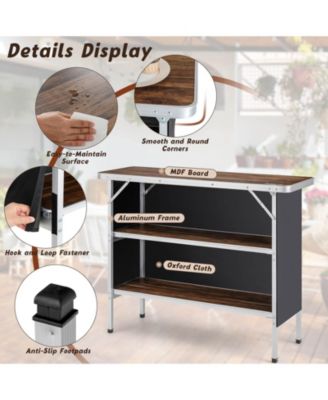 Folding Camping Table with 2-Tier Open Shelves for Outdoor BBQ